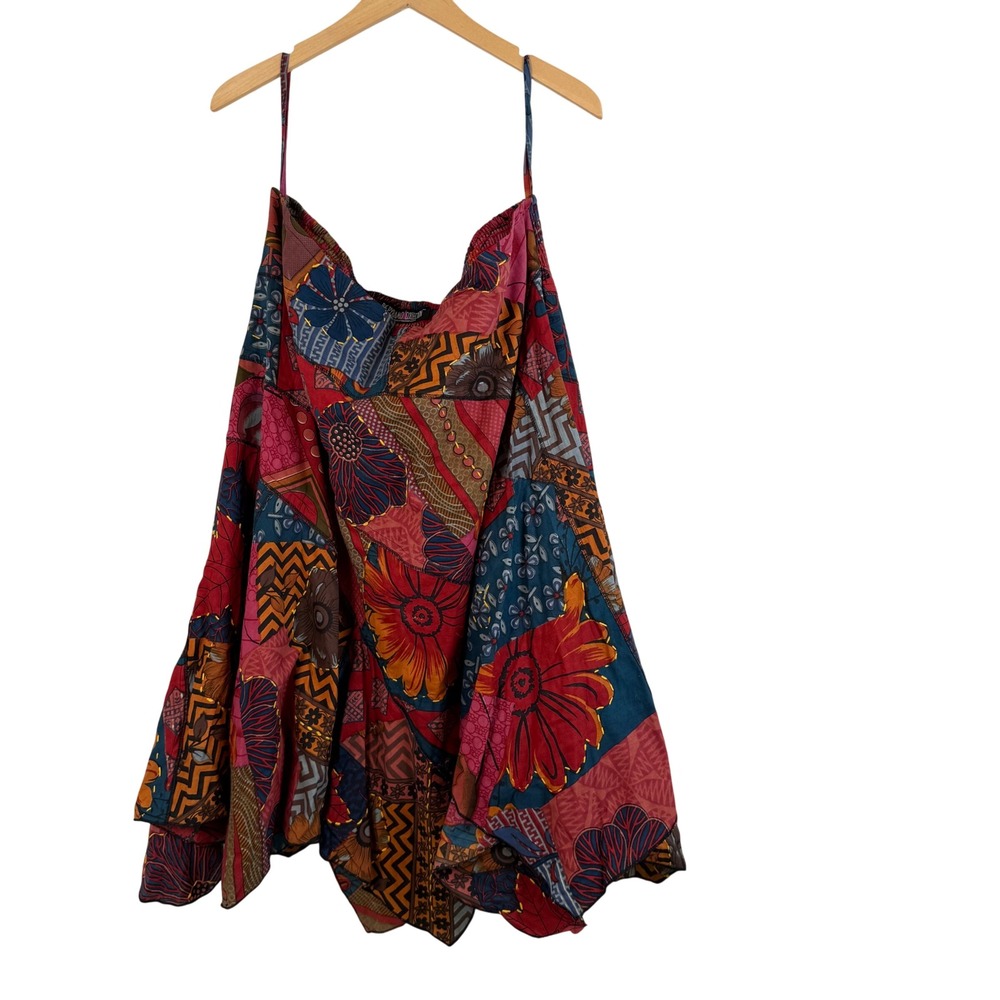 The Pyramid Collection Patchwork Midi Skirt 1X‎ Lagenlook BOHO 100% Cotton Smock